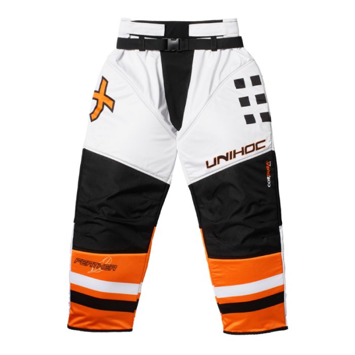 Unihoc Feather Goaliehose Junior weiss/neon orange