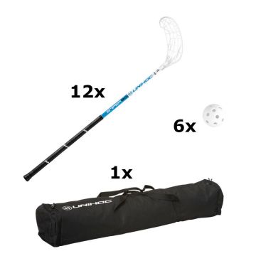 Unihoc Set Basic Sniper 30 weiss/blau, 12 Stöcke (9L/3R) inkl. 6 Bälle + Grosse Stocktasche