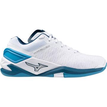 Mizuno-WAVE-STEALTH-NEO-Weiss-Sailor-Blue-Hallenschuh-Maximale-Leistung